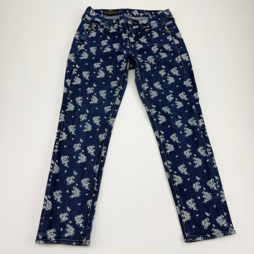 J.Crew Matchstick Cropped Jeans Women's 26 Blue Floral Print‎ Slim Stretch Denim